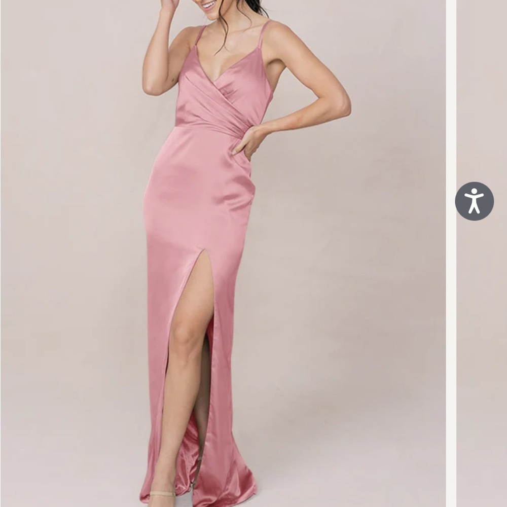 Revelry Blush Satin Maxi Dress - rosette